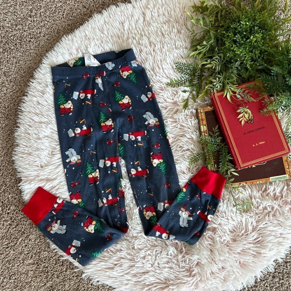 Hanna Andersson Christmas Blue Red Santa Pajama Pants Sz 110‎ 5 Organic Cotton
